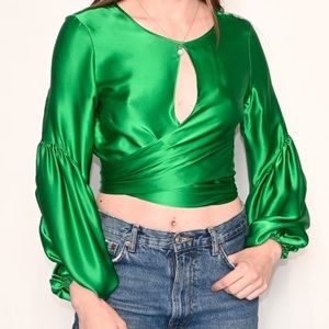 Amanda Uprichard Moira Green Satin Top